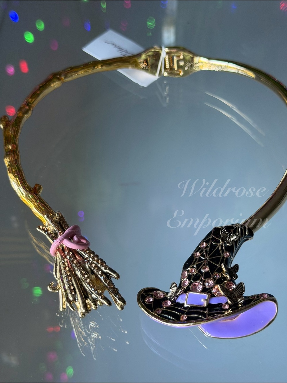 Betsey Johnson Witch Broom Web Hat Hinge Collar Statement Necklace Halloween - Picture 2 of 15
